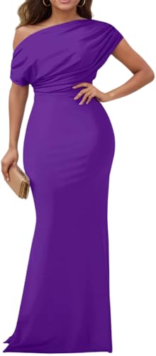Image of Formal Dresses for Women Elegant Off Shoulder Evening Party Gowns Sexy Bodycon Ruched Prom Wedding Guest Dress
