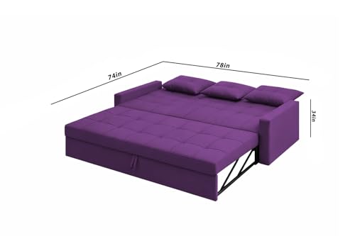 Image of Emilio 3 Seater Pull-Out Sofa Cum Bed (Purple Color) Premium Fabric Sofa Set for Living Room | Bedroom