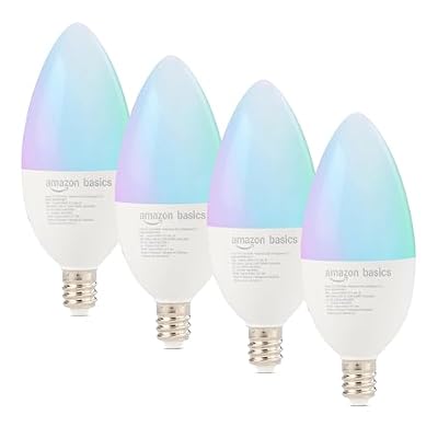 Amazon Basics Smart E12 LED Bulb, 6.0 Watts, 2.4 GHz Wi-Fi only, Works with Alexa Only, 4 Pack, Multicolor