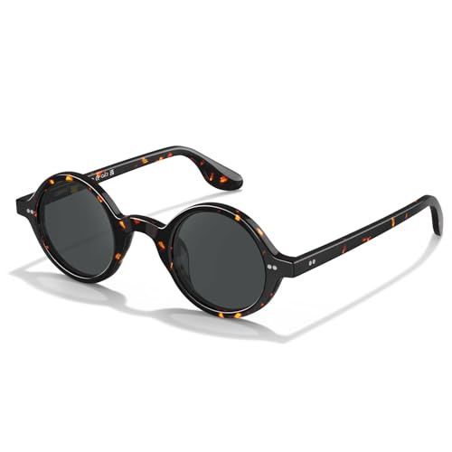 Image of CARFIA Retro Acetate Small Face Polarized Sunglasses for Men Cool Classic Round Sun Glasses CA2501