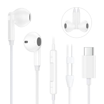 Fones de ouvido USB C para iPhone 16e 16 15 Pro Max Plus com microfone e controle de volume HiFi estéreo, fones de ouvido com fio tipo C para Samsung Galaxy S25 Ultra S24 FE S23 S22 S21 S20