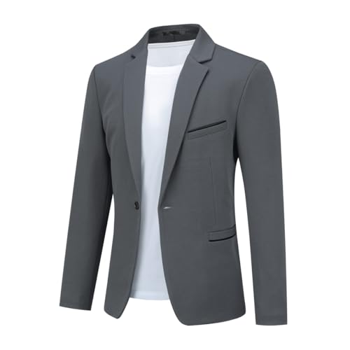 Allthemen Mens One Button Blazer Casual Slim Fit Blazer Jacket Lightweight Suit Jackets Grey L