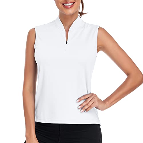 Golf Polo Shirts For Womens Sleeveless Tennis Sports Mositure Wicking Lightweight Collared Shirts Ladies Golf Apparel Clothes White Xs #TOP3