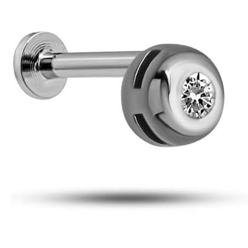 925 Ayar Rodyumlu Gümüş Tragus Piercing Küpe, Zirkon Taşlı Pırlanta Montürlü