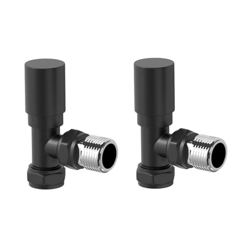 DuraTherm Manual Angled Towel Radiator Valve Set 15mm Central Heating Valves for Radiators (Black Angled)