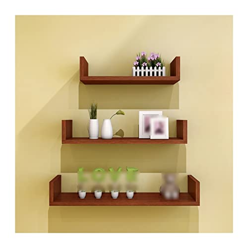 Letrem Floating Shelves, Set Of 3, Wall Mounted Diy Shelf, Home Living Room Kitchen Office Bedroom Study Decor Storage Shelving, Picture Plants Ornament Display Rack, Bookshelf/Teak Color #TOP4
