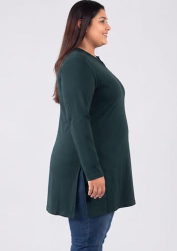 Image of CUPID Women's Cotton Plus Size Plain Full Sleeves Long Top for Summer n Semi Summers with One Side Pocket for Ladies Solid T Shirt