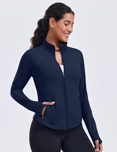 PINSPARK Women's Cropped Workout Jacket Lightweight Full Zip Running Jacket Comfy Slim Fit Athletic Jackets with Thumb Holes3