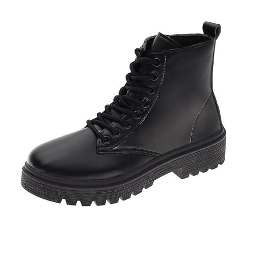 Women's Combat Boots Lace-Up Lug Sole Low Chunky Heel Military Ankle Bootie Round Toe Side Zipper Shoe Short Bootie 2025 Fall Winter Fashion Comfortable Biker Motorcycle Boots