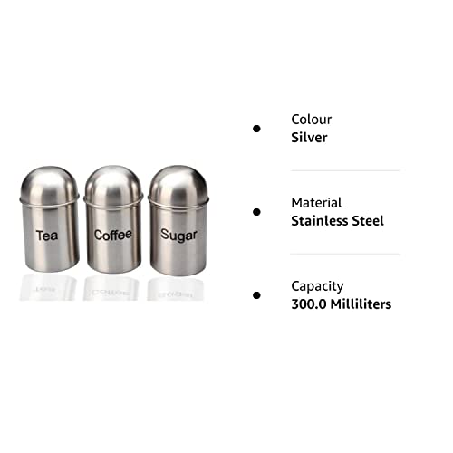 REBOUND Tea Coffee Sugar Canisters With Airtight Lid - Set Of 3 Polished Stainless Steel Silver Grey Kitchen Storage Jars/Containers - Image 5