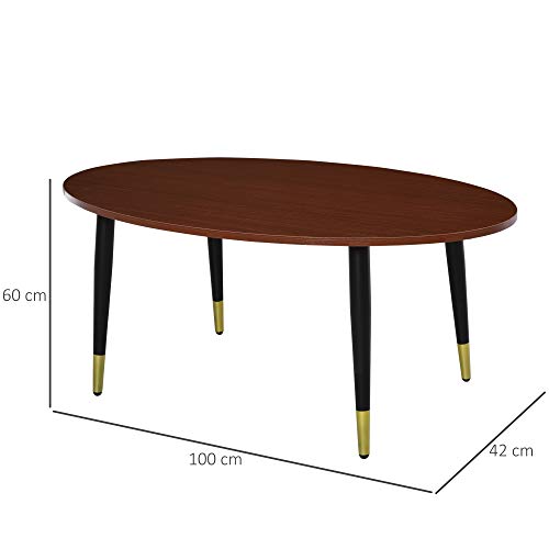 HOMCOM Table Basse Table d'appoint Ovale multifonctionnelle dim. 100 x 60 x 42 cm Aspect Teck foncé – Image 4