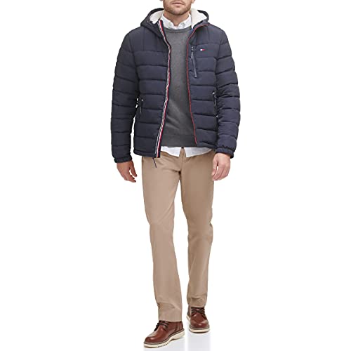 Image of Tommy Hilfiger Men's Midweight Sherpa Lined Hooded Water Resistant Puffer Jacket