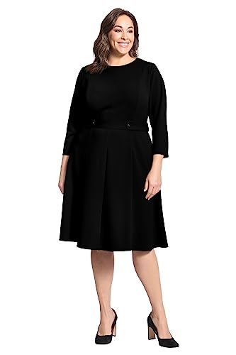 London Times Women's Crepe Fit and Flare Midi with Waist Button Detail4