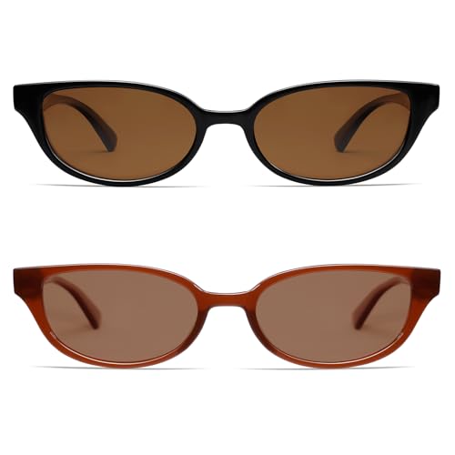 Image of VANLINKER Retro Semi Oval Polarized Sunglasses for Women Men Trendy Small 90s Style Vintage Narrow Rectangle Frame VL9833