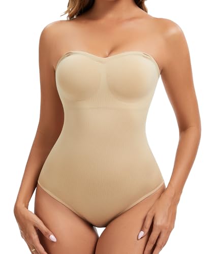 Image of Strapless Shapewear for Women,Tummy Control Bodysuit With Built In Bra,Seamless Body Shaper Tube Top Body Suit