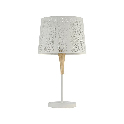 Lampe à poser, lampe de table, lampe de chevet, style moderne, Art Deco, Armature en Métal couleur blanc evec du bois, Abat-jour en metal couleur blanc, ampoule non incluse, 40 W E27 220V -240V