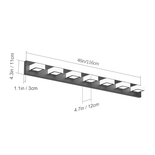 Image of Ralbay 46 inch LED Modern LED Black Vanity Lights Fixtures 7 Lights Acrylic Matte Black Vanity Lights Modern Black Bathroom Wall Lighting Over Mirror