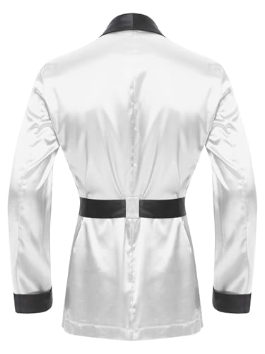 Men's Smoking Jacket Satin Gown Robe Long Sleeve Short Kimono Smoking Robe Coat with Belt4
