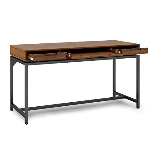 Simplihome Banting Solid Wood And Metal 60 Inch Wide Home Office Desk, Writing Table, Workstation, Study Table Furniture In Medium Saddle Brown With 2 Drawers #TOP2