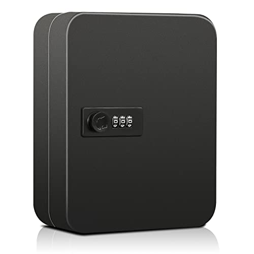 Dalmbox Key Cabinet With Combination Lock, Key Storage Box Wall Mount, Steel Security Locking Key Lock Box With Code, 20 Key Hooks And Colored Key Tag Labels, 7.87X 6.3X3 Inch, Black #TOP1