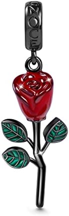 GNOCE Flower Pendant Charm 925 Sterling Silver Dangle Charm Inlaid with Crystal Oval Cut Zircon Colorful Gemstones Multicolor Enamel Fit Bracelet/Necklace for Women Girls Wife Daughter
