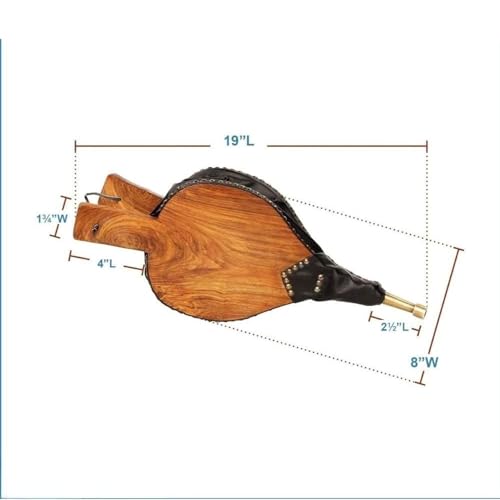 Oakestry Lodge Fireplace Bellows Hardwood & Leather Handheld Air Blower with Brass Nozzle Durable Wood Fire Starter for Indoor Outdoor Fireplaces BBQs & Campfires Black & Brass Design
