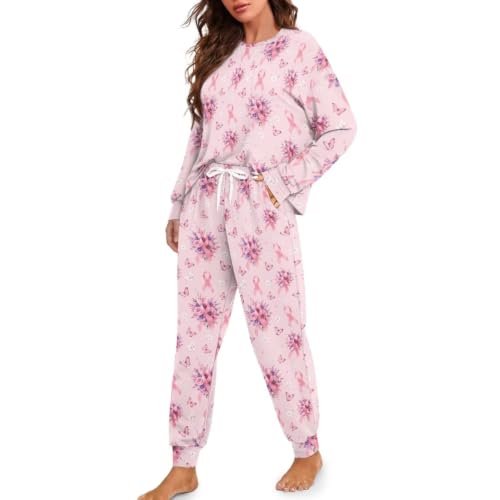 Image of Womens Pajama Sets 2 Piece Pjs Lounge Sets Long Sleeve Sleepwear Crew Neck Pullover Top with Long Pants