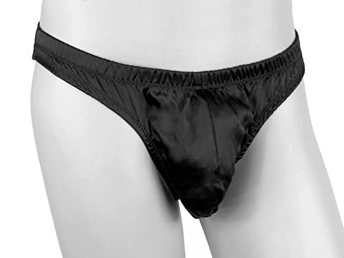 Nyteez Men's 100% Silk Satin Thong Underwear (Medium, Black) #TOP1