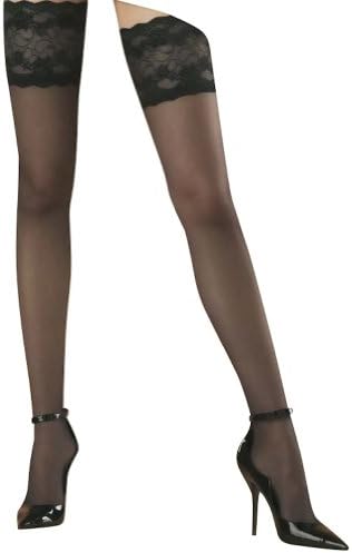 Omero Superb 20 Stayups - 20 Denier Sheer Stayups with Intricate 5.5" Lace Top - Imported from Italy (Playa, Small)