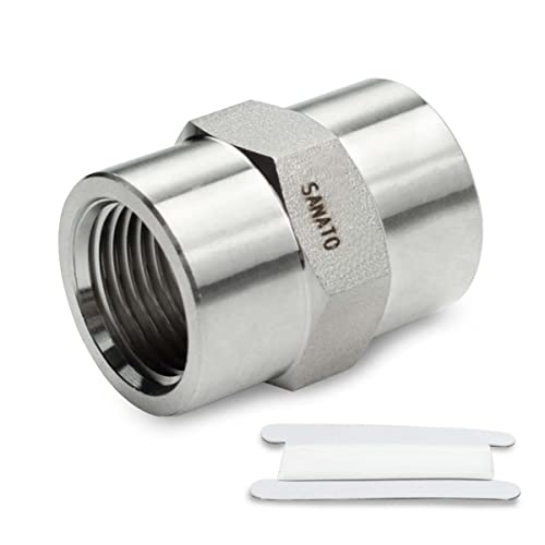 SANATO 1 Stück 304 Edelstahl geschmiedete Sechskantkupplung, 3/8 Zoll NPT x 3/8 Zoll NPT Innengewinde Rohrverschraubungen Cover