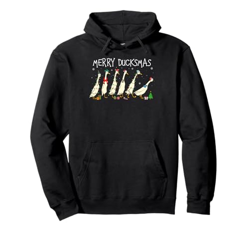 Christmas Duck Merry Duckmas - Unisex Hoodie für Erwachsene und Kinder - Schwarz - Langarm - Cartoon Christmas Duck Pullover Hoodie - S