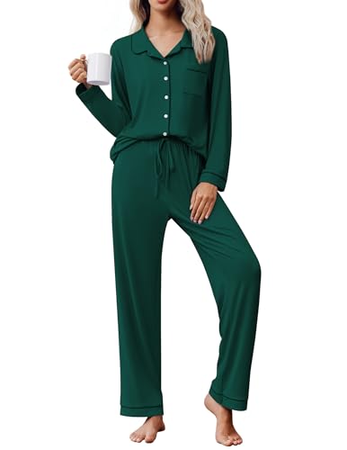 Ekouaer Pajama Sets Women Classic Long Sleeve Button Down Sleepwear Soft Pjs Lounge Sets