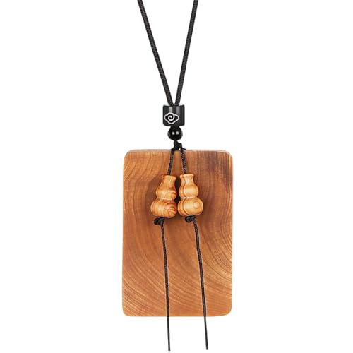 Lunarthos Chinese Feng Shui Wu Shi (Peace & Harmony) Plaque Necklace - Natural Wood with Handcrafted Double Gourd, Symbolizing Protection, Health & Prosperity, Unisex Casual Daily Wear