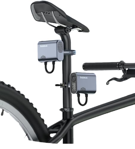 Baseus PrimeTrip Tragbare Fahrradpumpe, 150 PSI Luftpumpe, wiederaufladbare Reifenpumpe mit Digitalanzeige, schnelles Aufpumpen der 90er Jahre, legierter Stahl, inklusive Fahrradhalterung, Schwarz