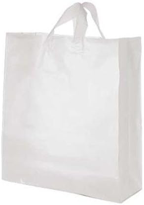 Count of 100 Jumbo Clear Frosted Plastic Shopping Bag 16â€ x 6â€ x 19â€