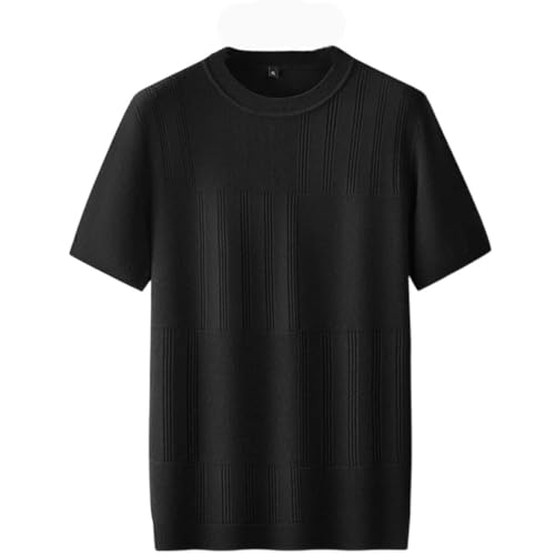 Men Short Sleeve Pullover Wool Sweater Solid Crew Neck Soft Warm Casual Knit Jumper Top