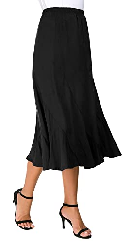 Women's Elegant Ankle Length Ruffle Hem Elastic Waist Suede Midi Skirt2