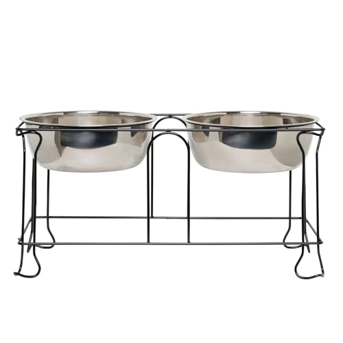 YML 10-Inch Wrought Iron Stand with Double Stainless Steel Feeder Bowls