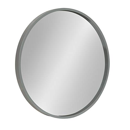 Kate and Laurel Travis Round Wood Wall Vanity Mirror, 22 Inch Diameter, Gray, Modern Circle Mirror for Use as Bathroom Mirror for Over Sink or Accent Entryway Mirror by Kate and Laurel - Used condition - US$39.84