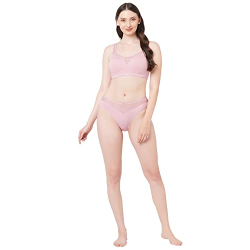 Image of SOIE Women's Full Coverage Padded Bra and Mid Rise Brief with Lace Detailing