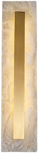 HPTHLY Brass & Natural Stone Wall Sconce - Dimmable 6W Led Marble Linear Light, White Alabaster Glass, Perfect For Bathroom, Bedroom, Living Room & Foyer (Rectangle)