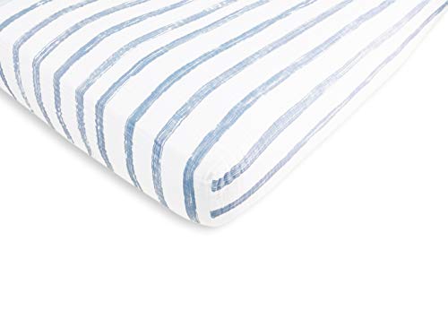 Image of Amazing Baby Cotton Muslin Fitted Crib Sheet, Brushstroke, Denim