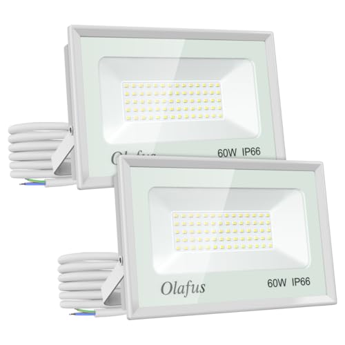 Olafus 2 Pack 60W LED Flood Light Outdoor, 6600LM Outside Security Lights, IP66 Waterproof Exterior Floodlights, 5000K Daylight White Lighting for Yard