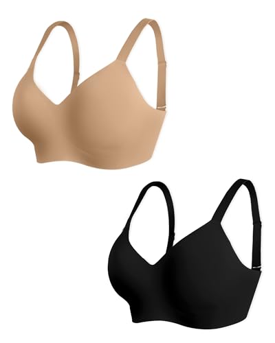Image of As Fairy Womens Soft Comfortable No Underwire Bras V Neck Seamless Push Up Bralettes Full Coverage Tshirt Brassiere