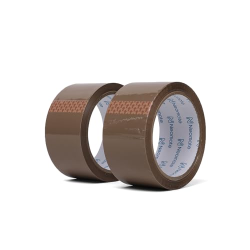 Image of Neomate Low Noise Brown BOPP Packaging Tape | 48mm x 50m, Pack of 2 |Heavy-Duty Durable Tan Tape for Packaging, DIY