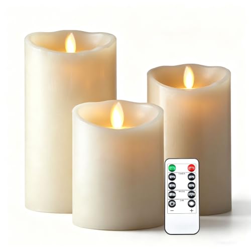Da by 3 Stück Elfenbein Paraffin LED Kerzen, Realistische Schwingflamme, Batteriebetriebene Kerzen mit Fernbedienung, Sanfte Lichtabgabe… – Ansicht 1