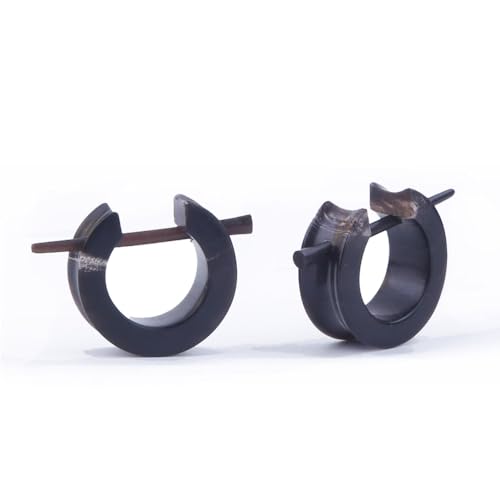 Natural Horn Hoop Earrings with Stick Posts for Men Women, Handcrafted Tribal Style Huggie Earrings Unisex