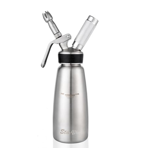 Professional Whipped Cream Dispenser Stainless Steel 304- Highly Durable Cream Whipper 1 Pint (500 ml) with 4 Tips and Brush ZERO-LEAK Whipping Siphon Canister Gourmet cream Maker (SS-S)