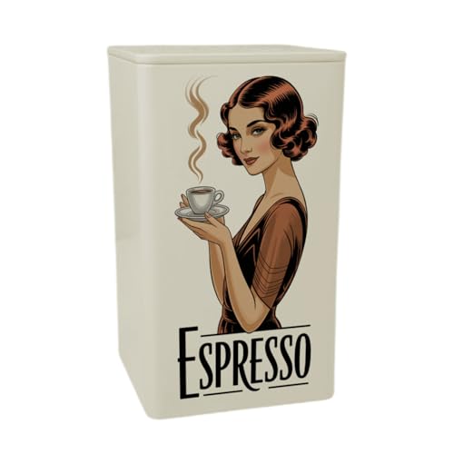 Vintage Frau trinkt Espresso KaffeeDose 900ml im Art Deco Stil lustige KaffeeDose 900ml für Retro-Fans
