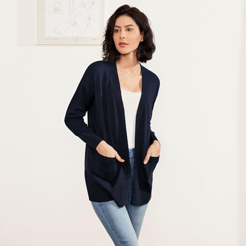 Women's Open Front Cardigan with Pockets Long Sleeve Solid Color Lightweight Knit Sweater3
